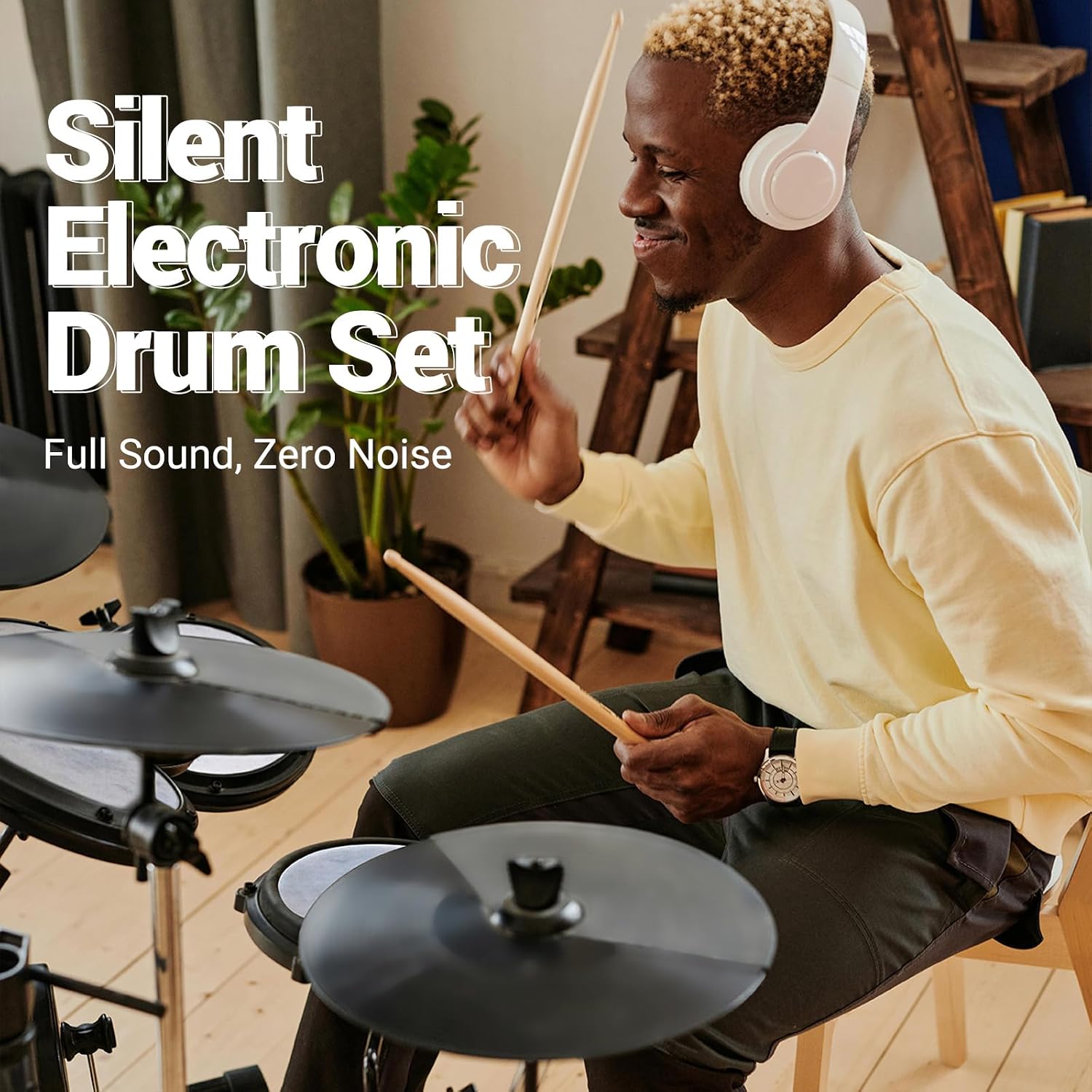 MOSEN Electric Drum Set with 4 Quiet Mesh Drum Pads, Cymbals, Sticks, Headphones, USB MIDI, Kick Pedal, 195+ Sounds and 25 Drum Kits for Beginner MED-X3