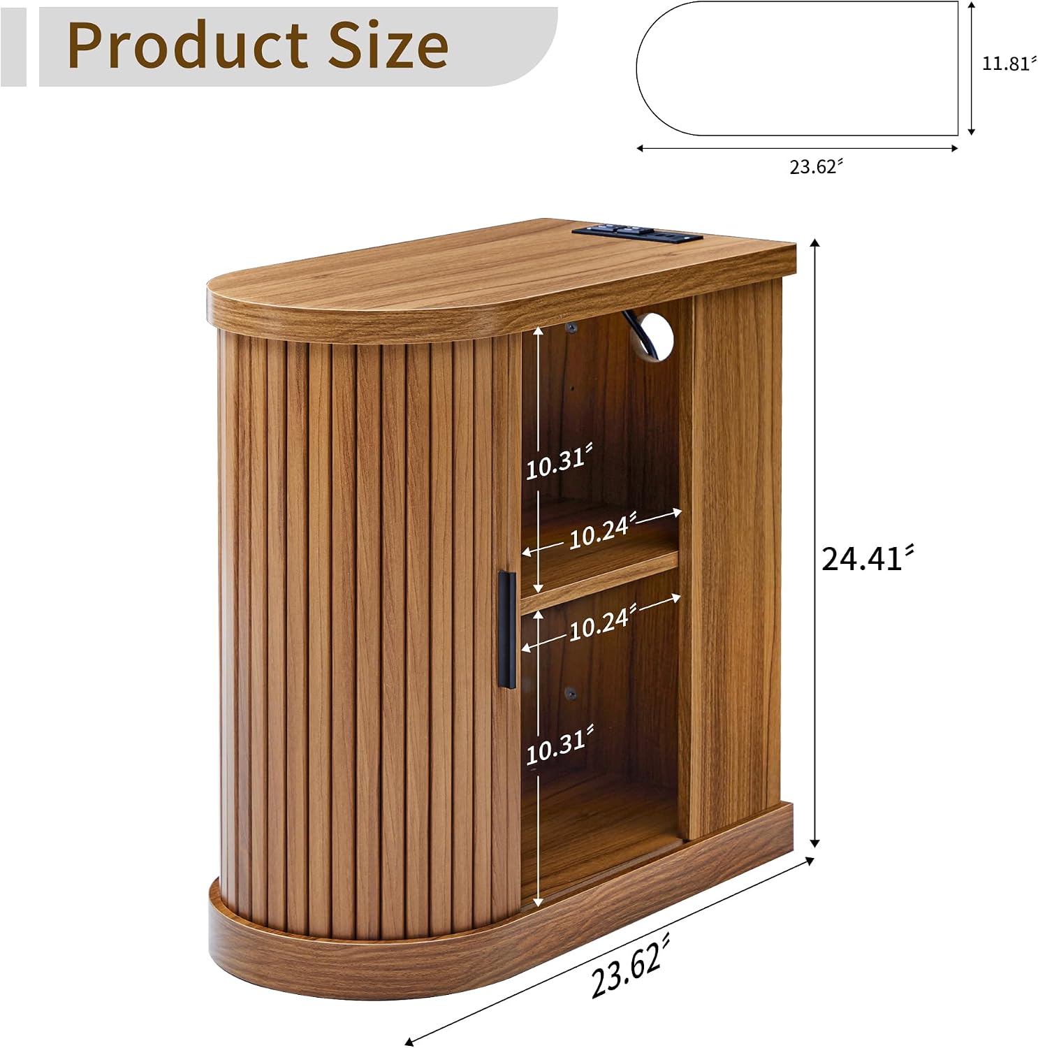 Turtle&Myrtle Nightstands with Charging Station, Narrow Side Table with Storage Doors and Shelves, Mid-Century Modern Bedside Table for Small Spaces Bedrooms, Walnut