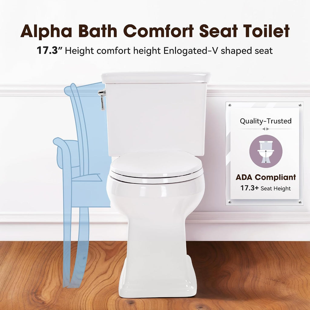17' Comfort Height Toilet with Soft Close Seat, Two piece Toilets for Bathroom, Nano Self-Cleaning Glaze, 1.27 GPF Powerful Single Flush, Easy to Clean & Install, ADA Height, 12' Rough-In