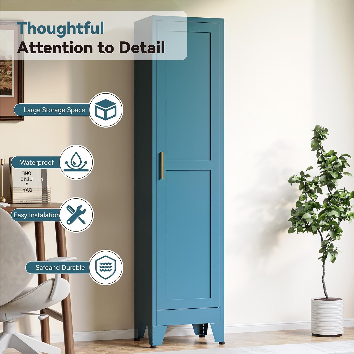 Baborokic 67' Tall Bathroom Cabinet,Metal Storage Cabinet with Door and Adjustable Shelves,Pantry Narrow Storage Cabinets,Slim Freestanding Floor Cabinet for Bathroom,Entryway,Office,Blue-1PK