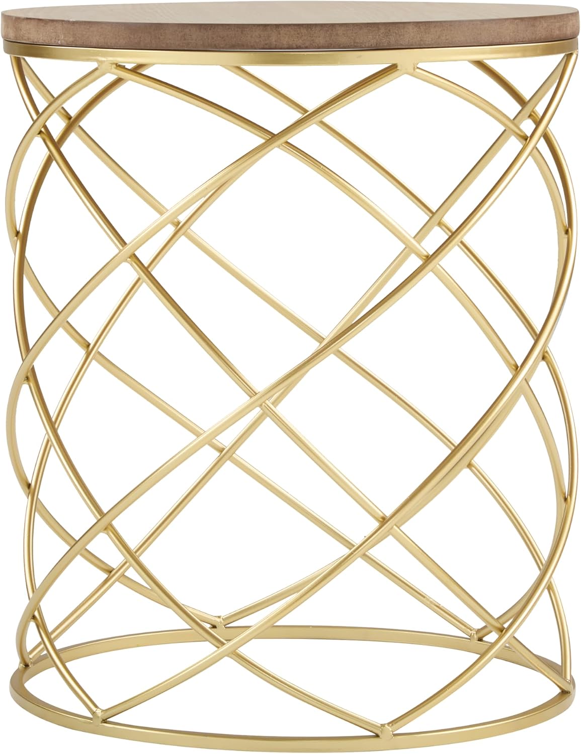Christopher Knight Home Vevia 17' Golden End Table, Metal Accent Table, Round Wooden Top, Nesting Designed Home Decor, Birdcage Small Coffee Tables for Living Room, Bedroom, No Assembly, Natural+Gold