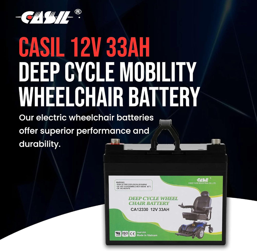 Casil 12v 33ah Deep Cycle Mobility Scooter Battery for Pride Go Go & Jazzy Select 6 Wheelchair Batteries Jazzy Power Chair Batteries Replacement 2 Pack for Electric Mobility Scooters and Chairs