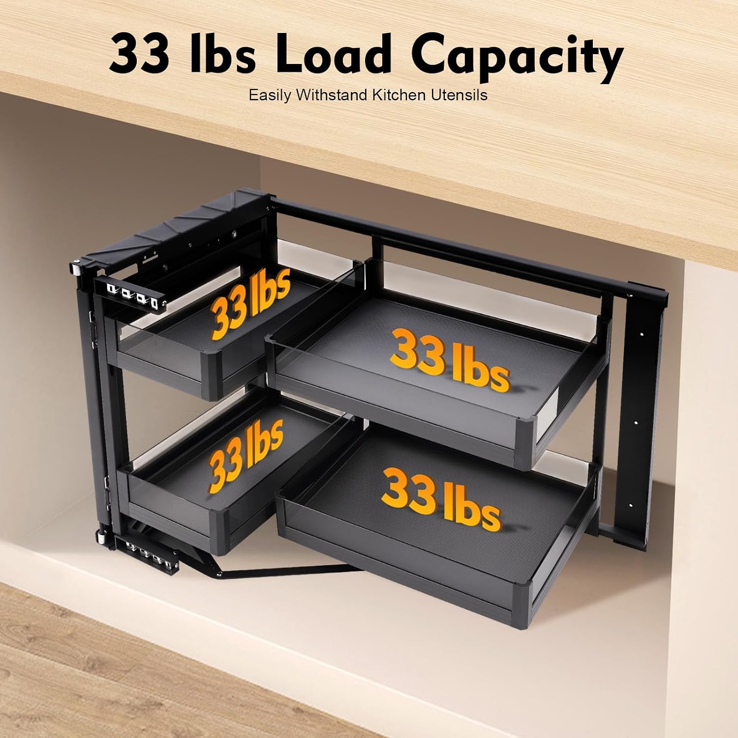Blind Corner Cabinet Pull Out Right, 15 Inch Blind Corner Cabinet 2 Tiers Organizer Adjustable Design, Hidden Slide Out Shelves for Store Kitchen Utensils (Pull Out Left & Right)