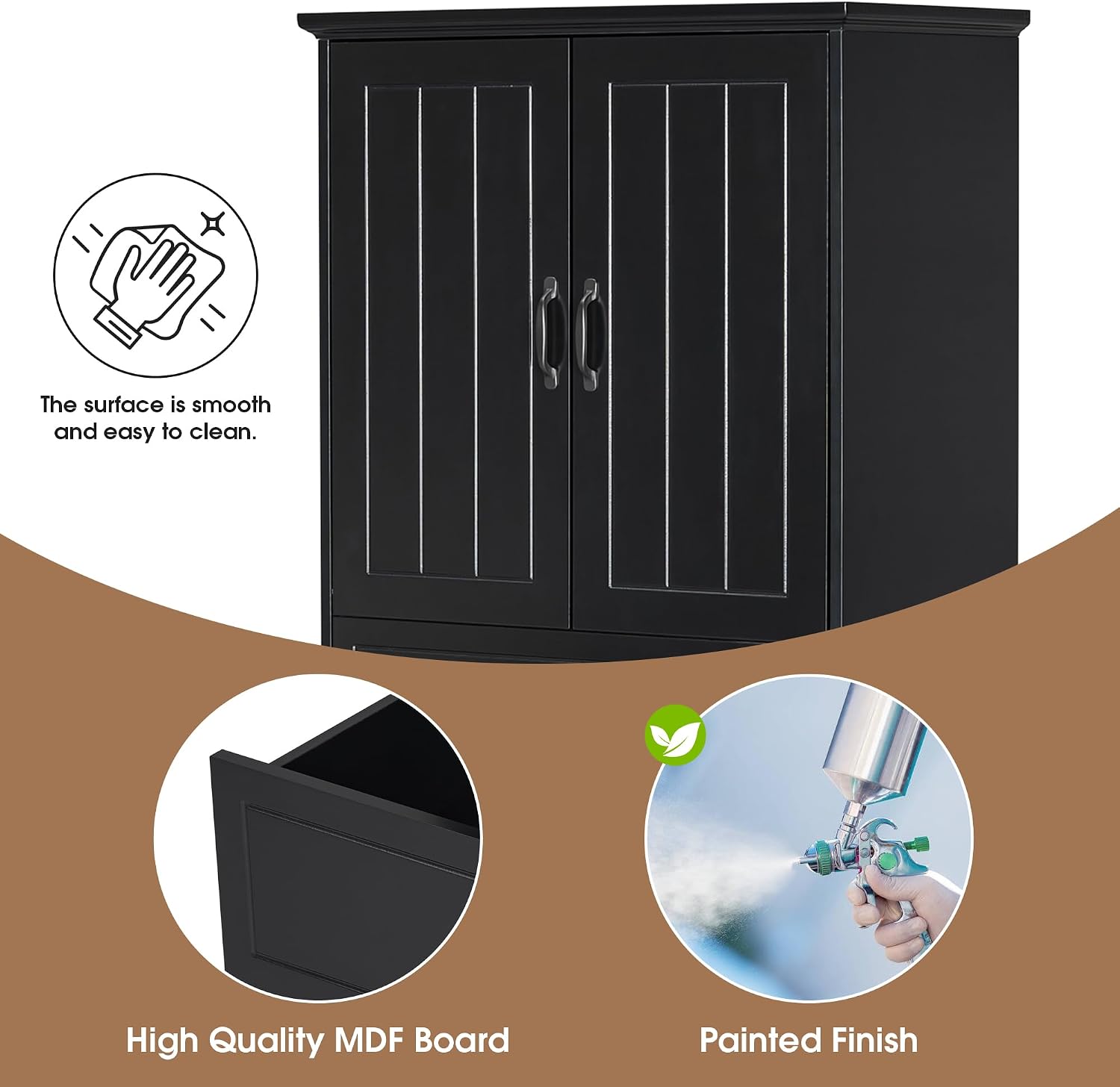 Bathroom Storage Cabinet with 2 Removable Bins, 65.8 in Tall | MDF, painted finish, adjustable shelf, 2 removable bins, enclosed storage, anti-tip, bathroom, 29.9 W x 15.7 D x 65.8 H in