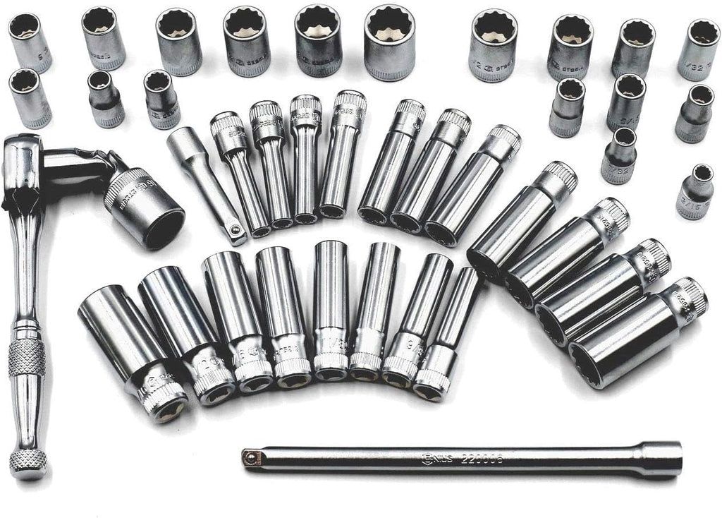Genius Tools 42PC 1/4' Dr. Metric & SAE Deep Hand Socket Set (12-Point) - TW-242MS