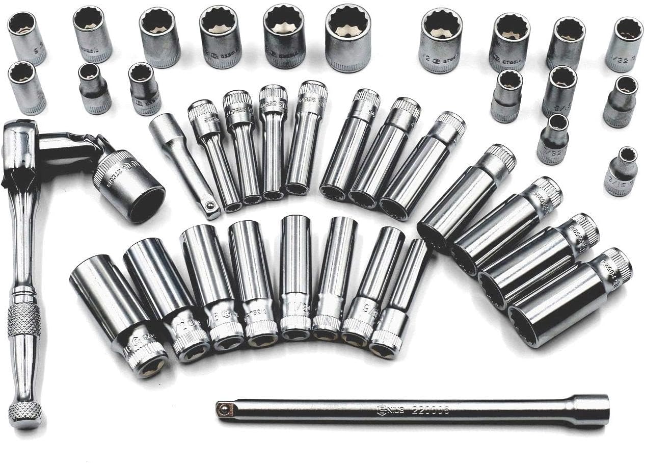 Genius Tools 42PC 1/4' Dr. Metric & SAE Deep Hand Socket Set (12-Point) - TW-242MS