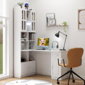l Shaped Desk with Hutch & Drawers, Small Corner Desks for Small Space Home Office, Farmhouse Desk and Bookshelf Combo with Storage (White)