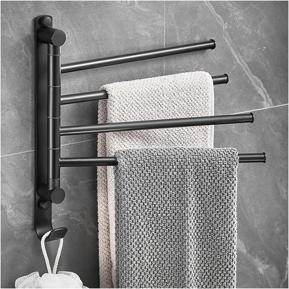 ZHOUXIAO Brass Swing Out Towel Bar Gold Black Finish,Vintage Towel Racks for Bathroom or Kitchen, Metal Towel Bar Folding Arm Swivel Hanger Bathroom Storage Organizer Wall Mo A