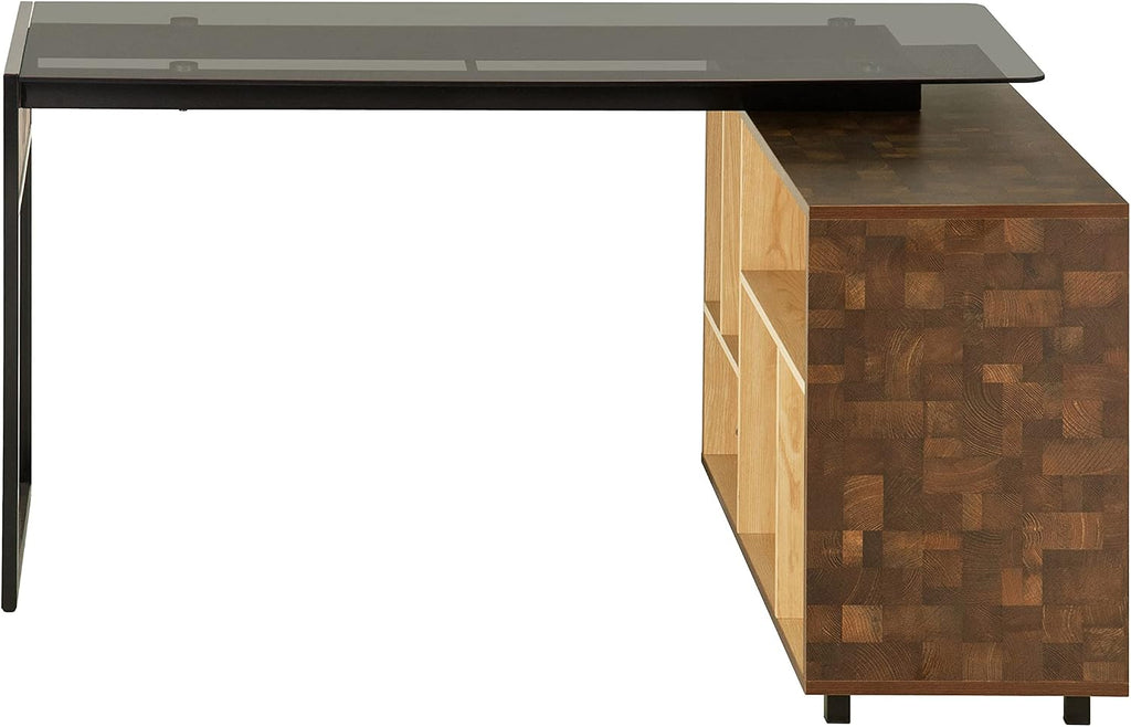 Techni Mobili L-Shape Corner Desk with Multiple Storage, Oak