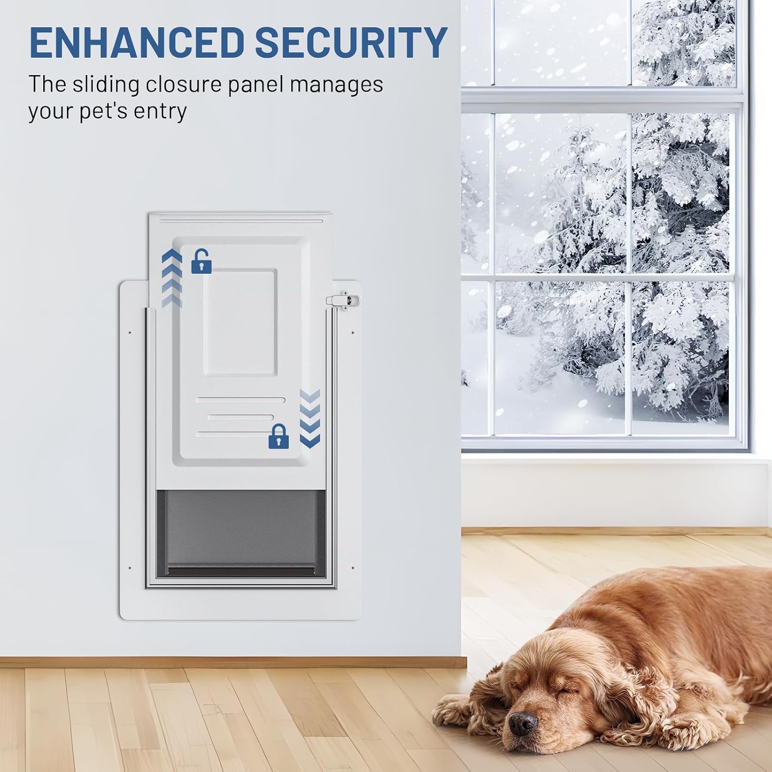 Pet Door for Wall with Secure Aluminum Lock, Steel Frame and Telescoping Tunnel, Double Silicone Flaps Dog Doggy Door and Cat Door Suitable for All Pets, Strong & Durable (Pets Up to 100 Lb) -Large