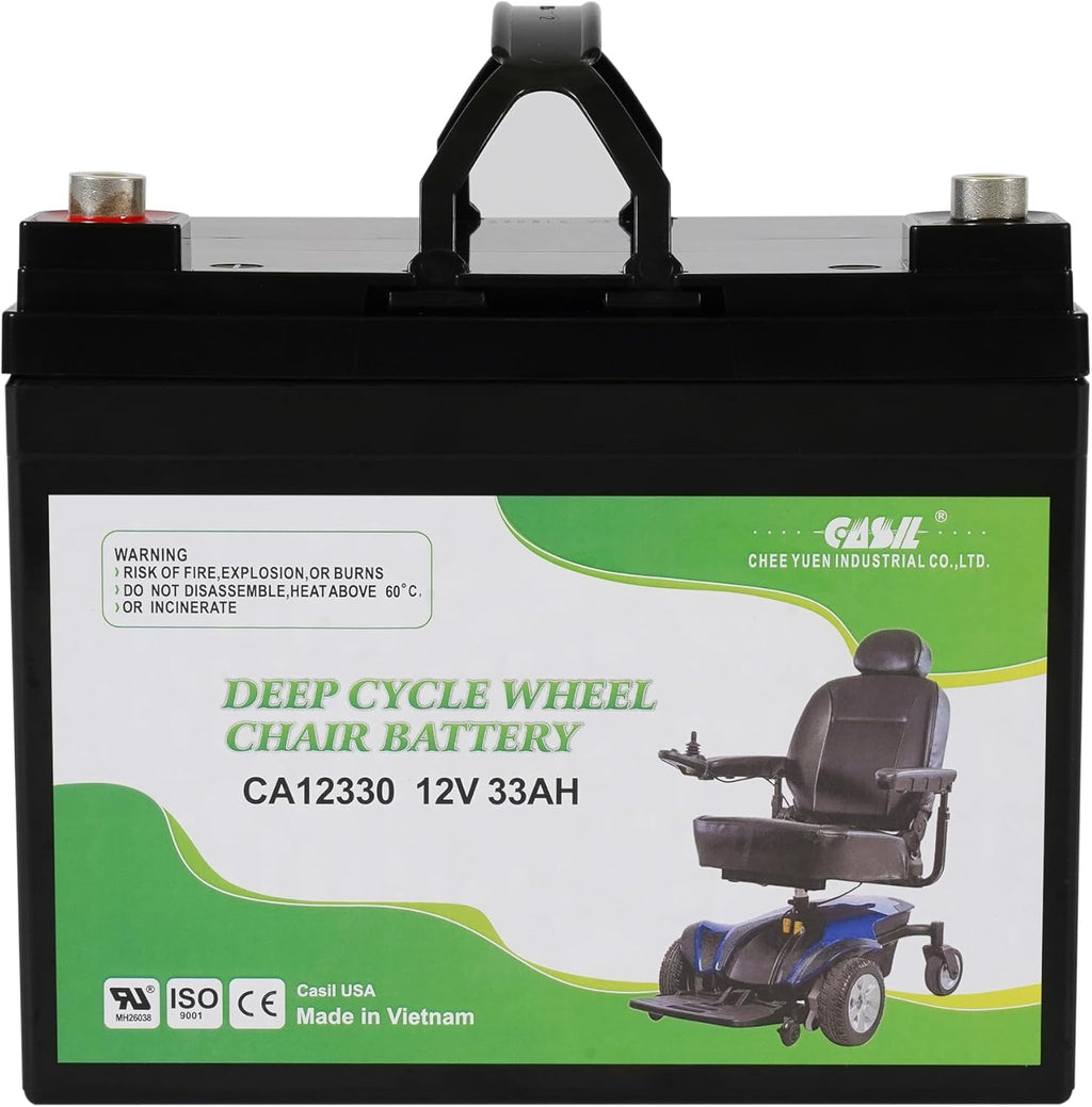 Casil 2-Pack 12V 33Ah AGM Deep Cycle Mobility Scooter & Wheelchair Batteries – Compatible with Jazzy Power Chairs, Pride Go-Go, Select 6