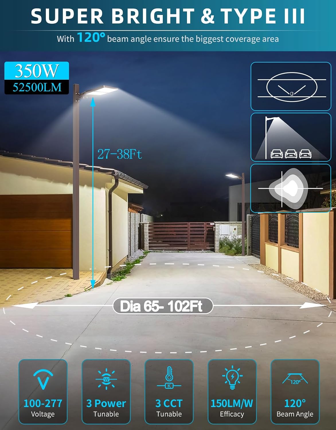 ADUB 6PCS LED Parking Lot Light 350W 280W 210W,LED Shoebox Light 5700K 5000K 4500K Arm&Slip Fit Mount,ETL Listed Outdoor Pole Light with Photocell,IP65 Commercial Street Area Flood Lighting