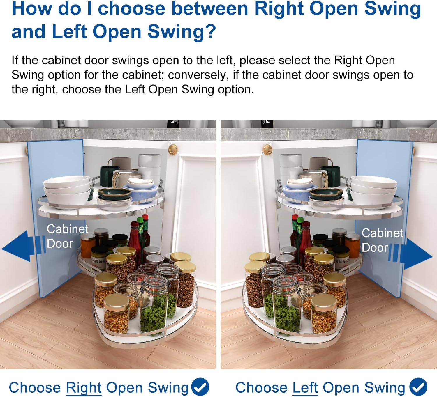 VADANIA Left Swing Pull Out Organizer for 36' Blind Corner Kitchen Cabinet, 2 Tiers Swing Tray, Soft Close, Left Handed Open