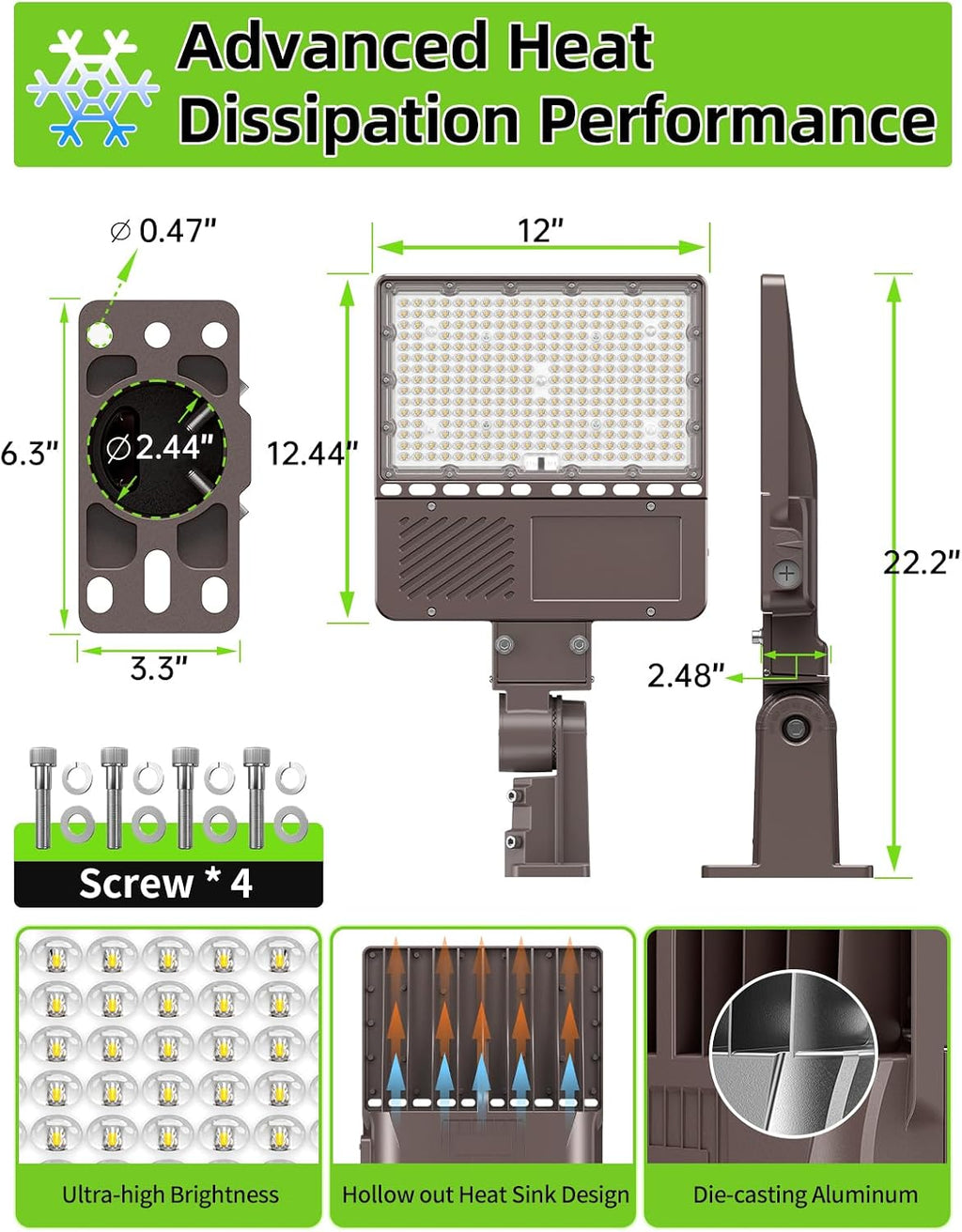 480V 200W LED Parking Lot Light with Photocell 30000LM 5000K LED Shoebox Light Pole Flood Fixture IP65 Commercial Area Lighting Arm & Slip Fitter in 1 Mount, AC277~480V
