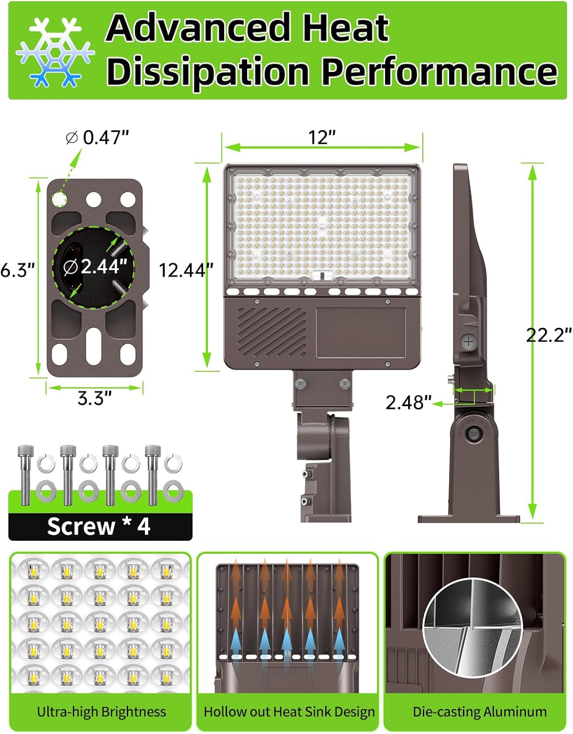 480V 200W LED Parking Lot Light with Photocell 30000LM 5000K LED Shoebox Light Pole Flood Fixture IP65 Commercial Area Lighting Arm & Slip Fitter in 1 Mount, AC277~480V