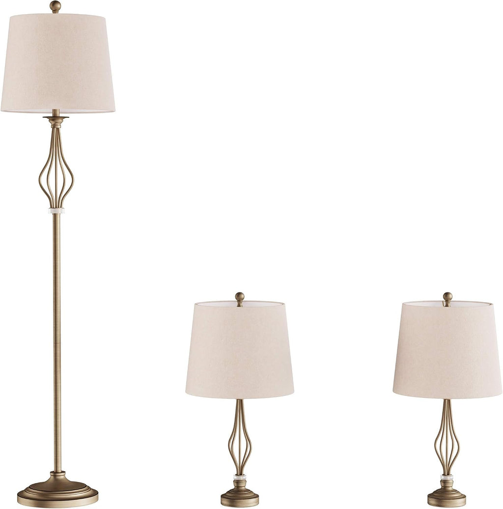 Lavish Home Table and Floor Lamps Set of 3 Matching Curved Openwork Steel Lighting for Living Room, Bedroom, Office, Energy-Efficient LED