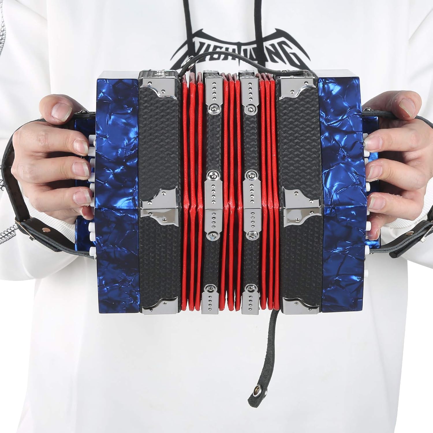 Accordian Instrument Concertina Instrument with an Adjustable Hand Strap with a Bag Professional Accordion Concertina, Accordion for Kids Beginners Adults Musical Instrument Supplies(Royal Blue)