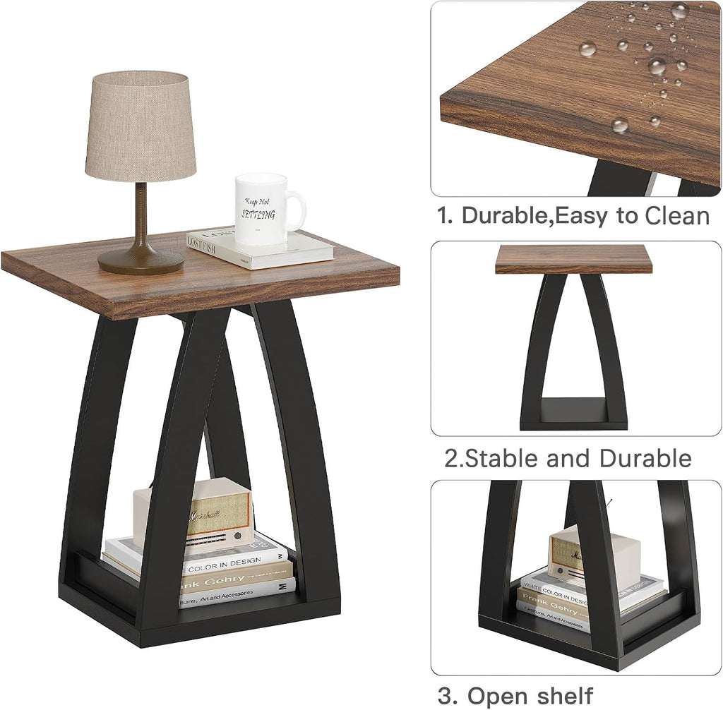 End Tables Living Room Set of 2. Side Tables Living Room. Side Table Beside Sofa. Modern End Table for Home. Black-Brown End Tables Set of 2