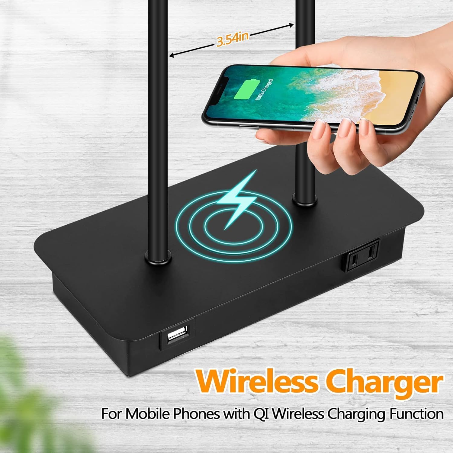 Set of 2 Wireless Charging Touch Control 3-Way Dimmable Table Lamps, Beside Nightstand Lamps for Bedroom with USB Port & AC Outlet, Living Room Office End Table Lamp, LED Bulbs Included, Chip Upgraded