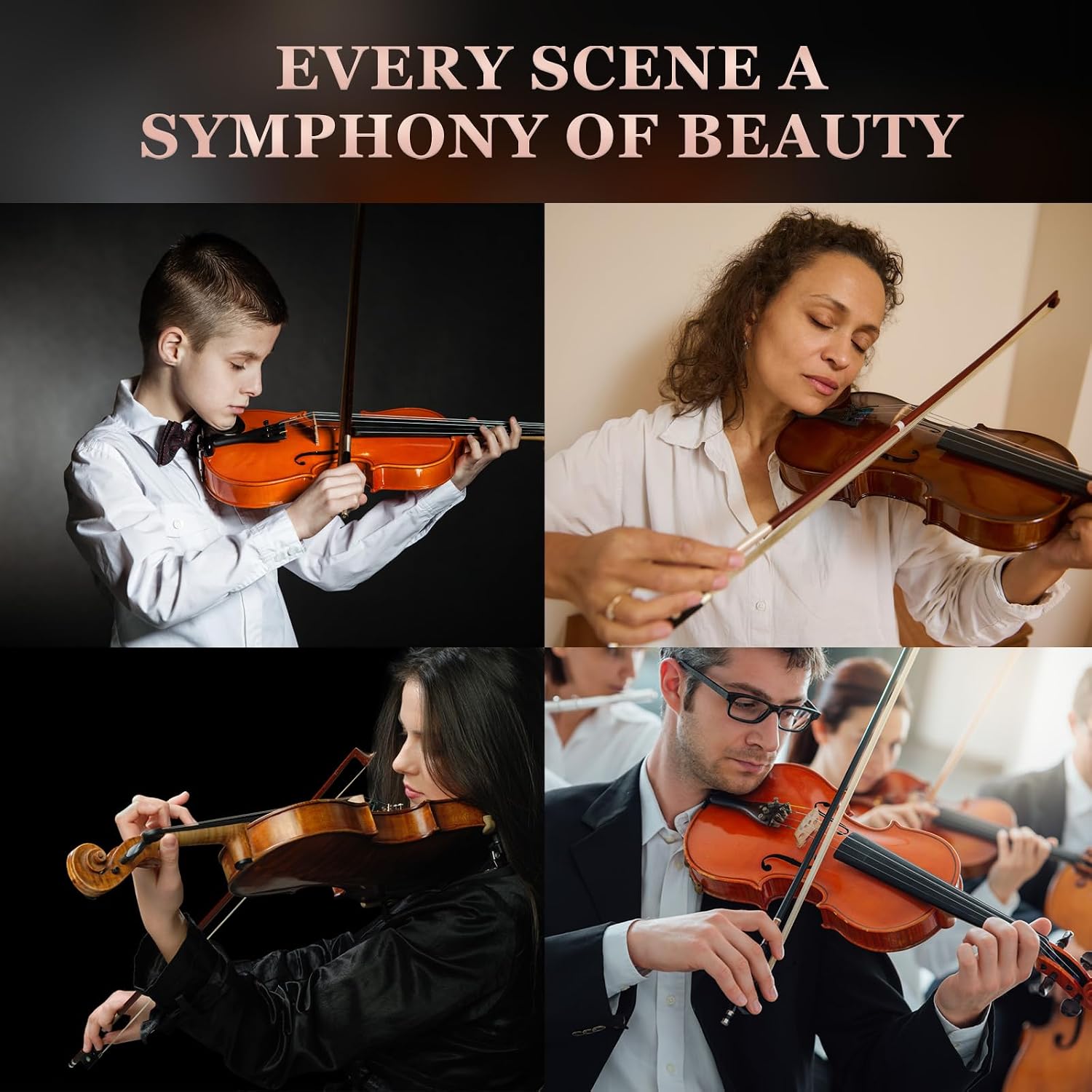 ALLSET 1/2 Full Size Acoustic Violin Kit for Beginners | Polywood Handmade Violin with Hard Case, Bow, Rosin, Shoulder Rest, Tuner & Extra Strings | Violin for adults | Glossy Brown