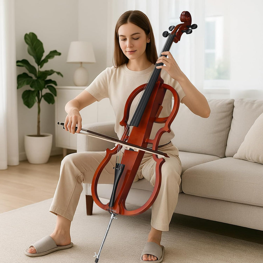 Professional Solid Wood Electric Cellos,4/4 Full Size Electric Style Cello,Student Cello Set,with Case Bow Rosin Earphone Connecting Line,Cellos Musical Instrument for Adults & Beginners (Natural)