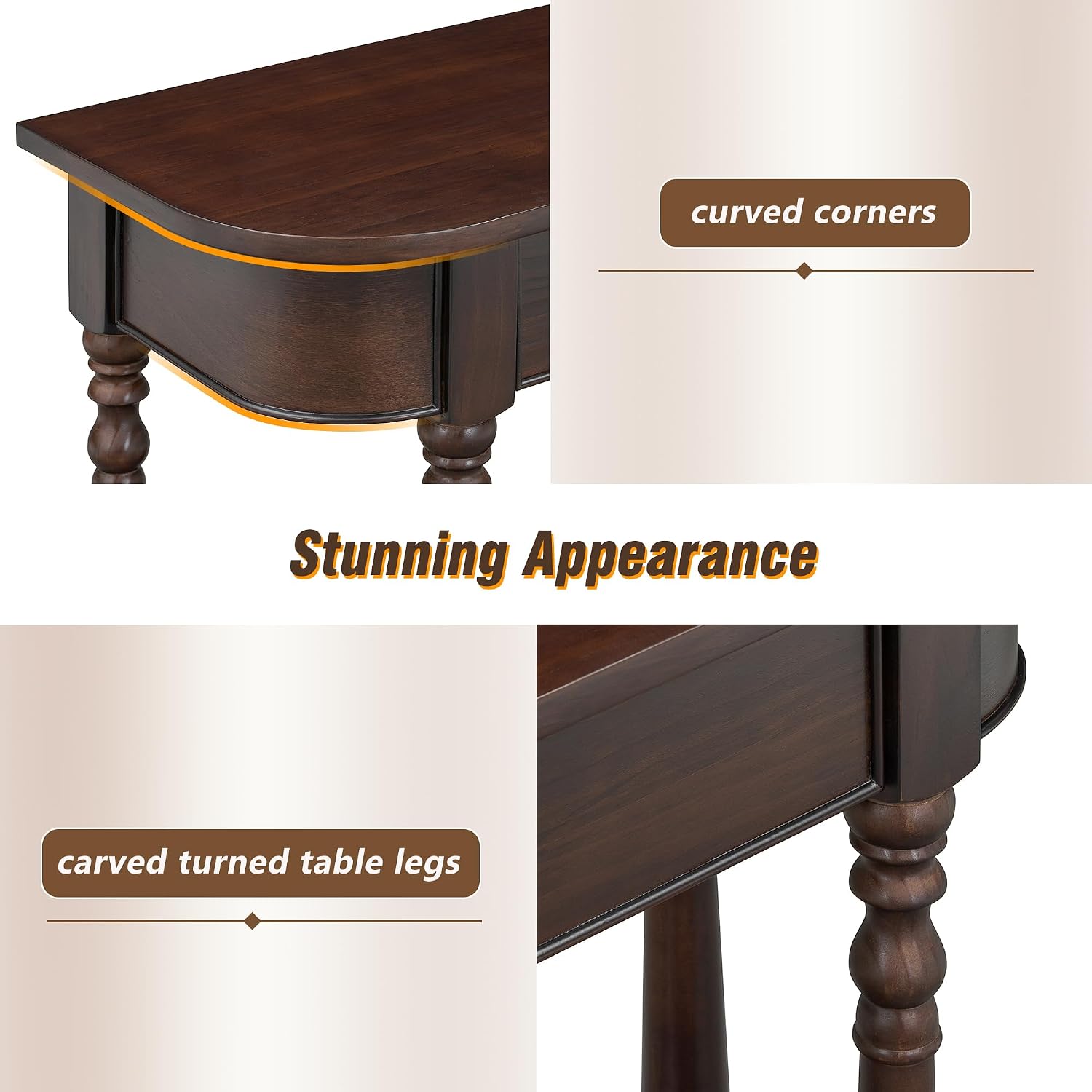 LUMISOL Solid Wood Entryway Table with Drawer and Open Shelf, for Living Room, Espresso