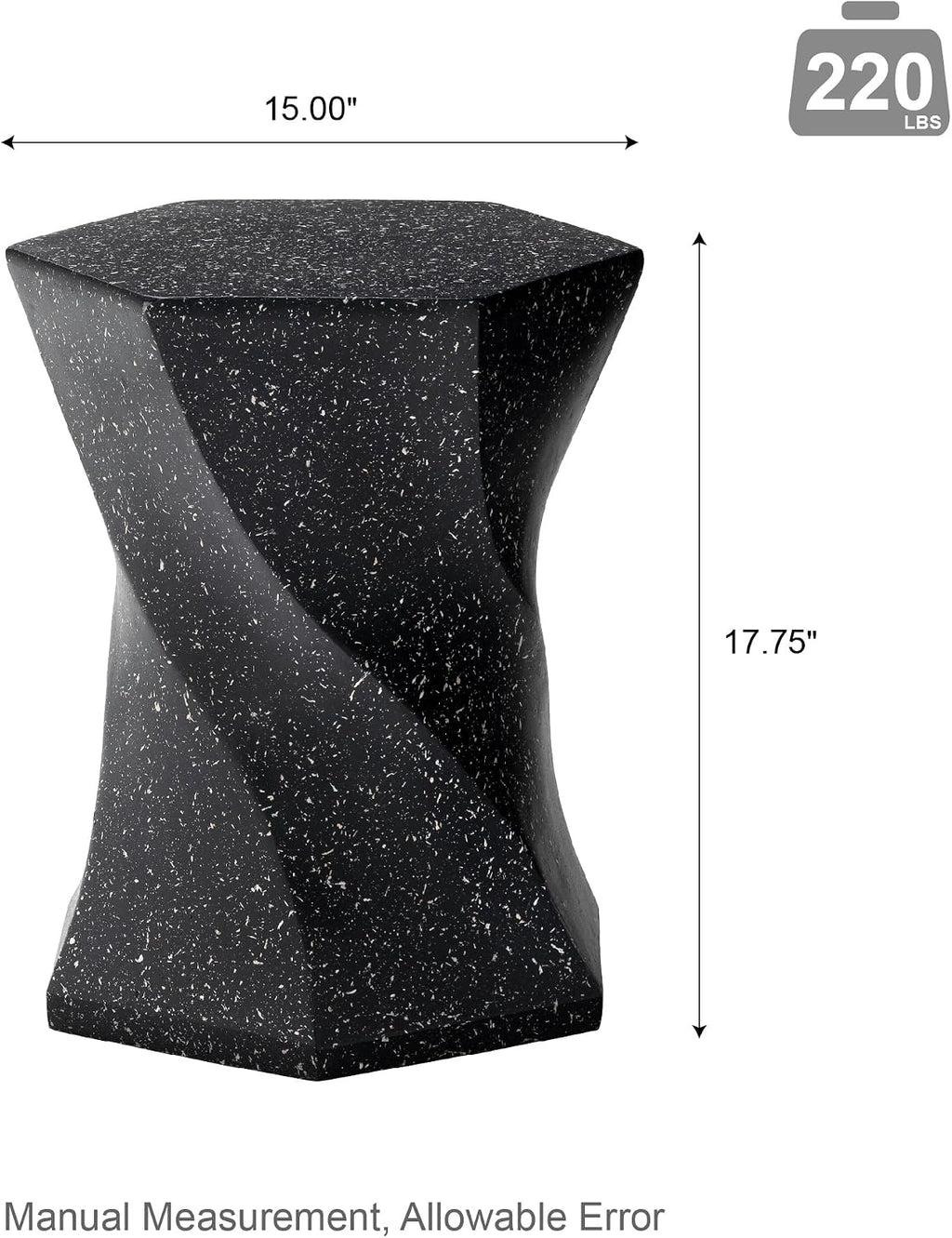 Glitzhome Outdoor Side Table Set of 2, 17.75' H Decorative Garden Stool MGO Twist Faux Terrazzo End Table, Round Planter Stand for Indoor Outdoor Living Room Bedroom Patio Deck Poolside, Black