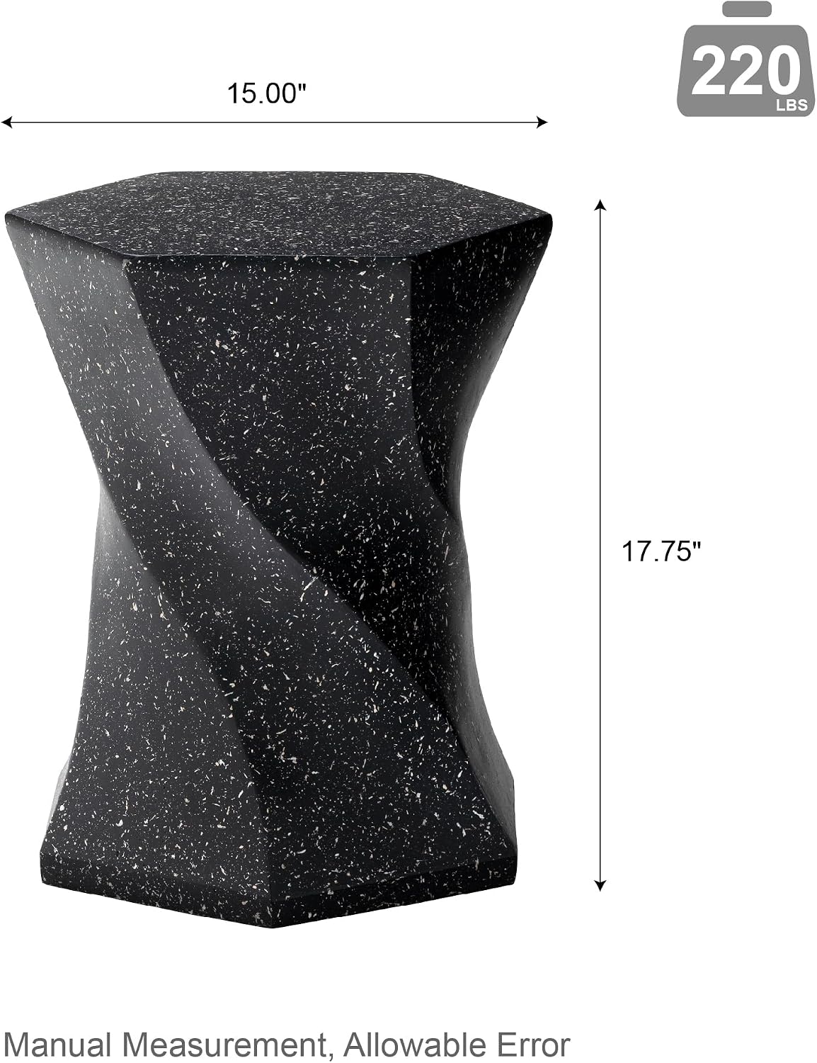 Glitzhome Outdoor Side Table Set of 2, 17.75' H Decorative Garden Stool MGO Twist Faux Terrazzo End Table, Round Planter Stand for Indoor Outdoor Living Room Bedroom Patio Deck Poolside, Black