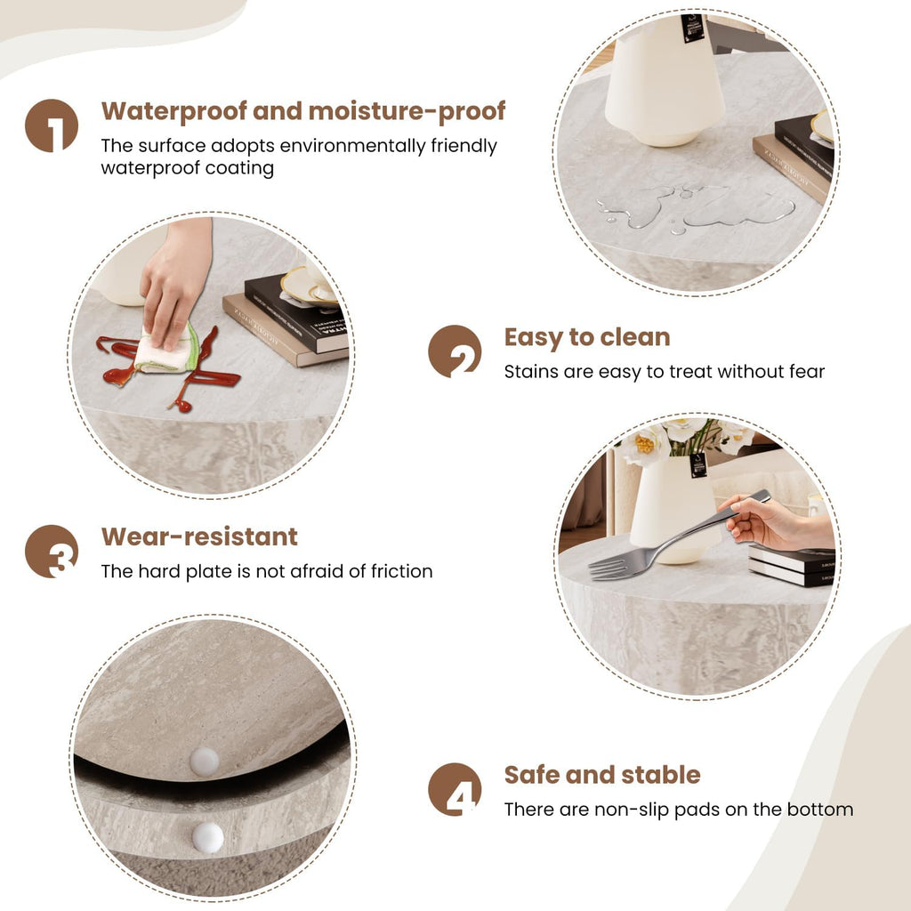 WXFKLDJ Round Nesting Coffee Table Set Cylindrical Wooden Coffee Table Sofa Center Table Circle Embossed Design Side Table for Living Room Apartment No Assembly (Marble)
