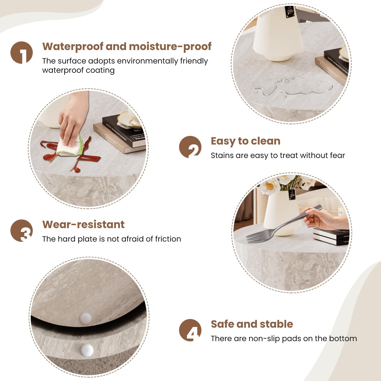 WXFKLDJ Round Nesting Coffee Table Set Cylindrical Wooden Coffee Table Sofa Center Table Circle Embossed Design Side Table for Living Room Apartment No Assembly (Marble)