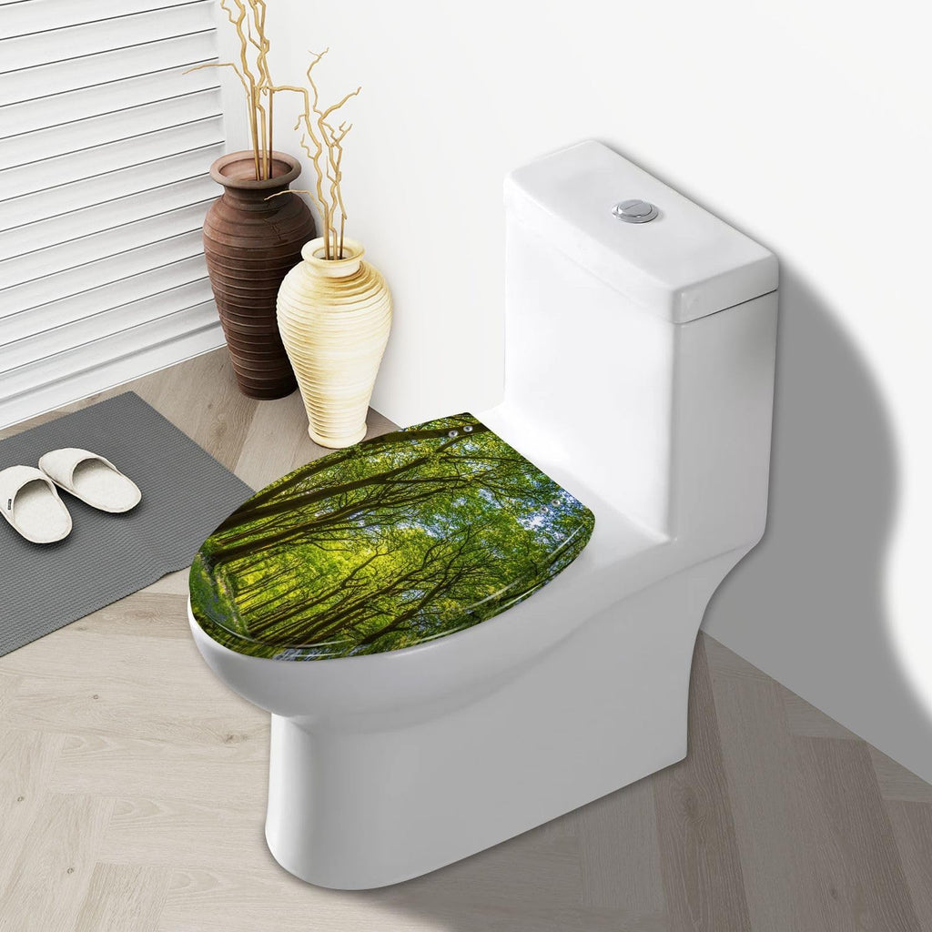 Elongated Toilet Seat Looking up idyllic oak forest canopy green Resin Toilet Seat Slow Quiet Close with Quick-Release Hinges Toilet Seat with Cover Easy to Clean Install
