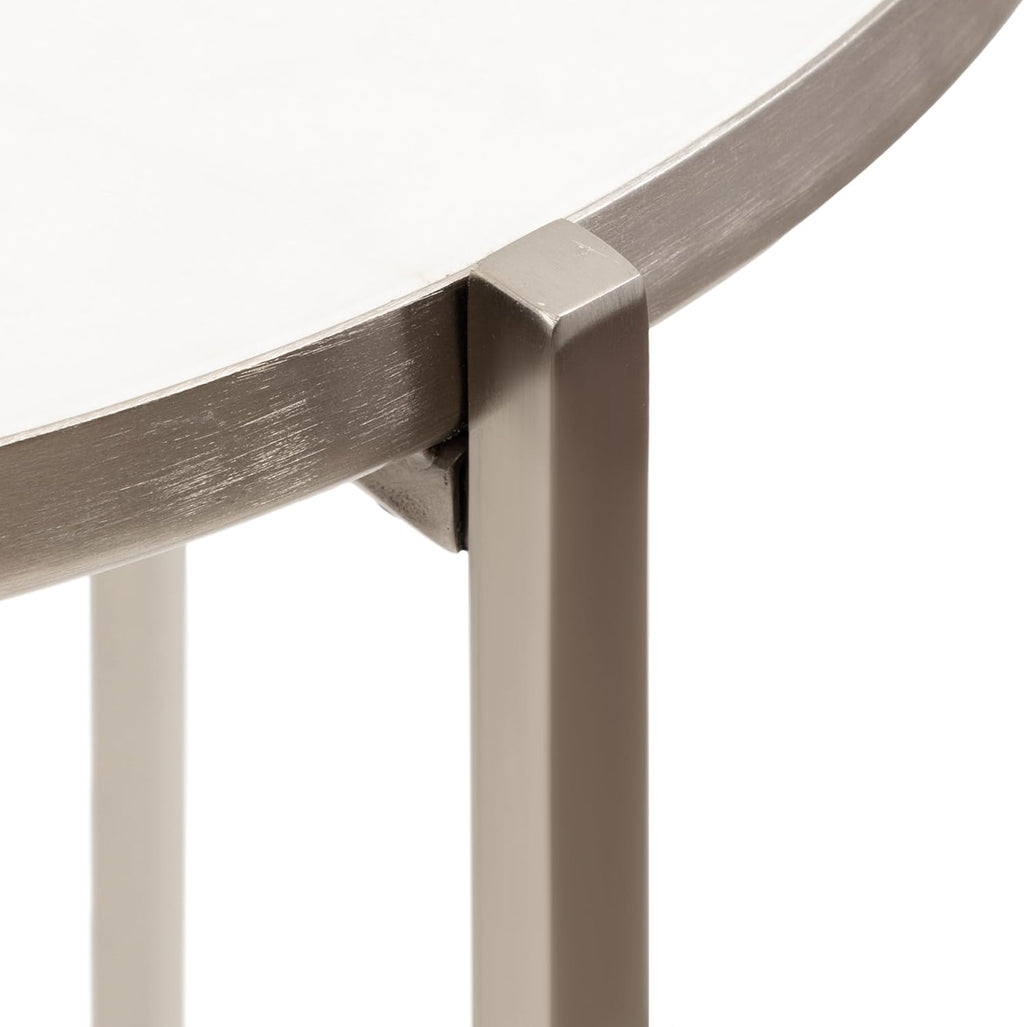 Kate and Laurel Aguilar Modern Round Side Table, 15 x 15 x 24, White and Silver, Genuine Marble Nightstand for Small Spaces and Living Room Decor
