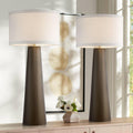 Possini Euro Design Karen 36' Tall Large Mid Century Modern End Table Lamps Set of 2 Dark Gold Glass Living Room Bedroom Bedside Nightstand House Office Home Reading Kitchen Fabric Off-White Shade