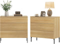 WAMPAT 30.2' Tall Fluted Nightstands Set of 2 with 3 Large Drawers, Mid Century Nightstand End Table with Hidden Handle, Wooden Bedside Table with Storage for Bedroom, Oak