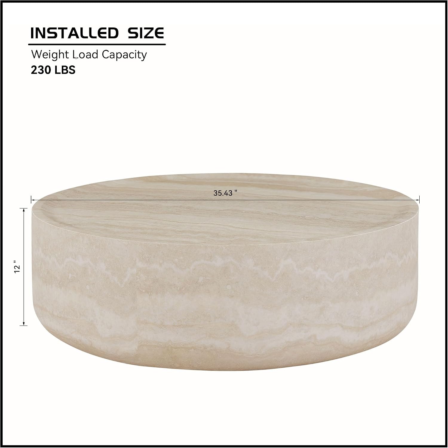 Modern Drum-Shape Coffee Table for Living Room 35.43' Round Cocktail Center Table Light Sand Color Circle Coffee Tables for Home Office, Fully Assembled
