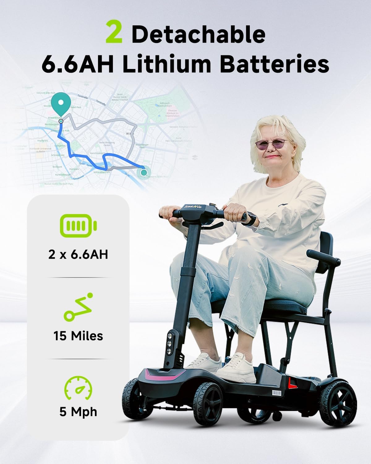 SCOOTNGO Mobility Scooters for Seniors & Adults 4 Wheel Travel Mobility Scooter Airline Approved with Two Batteries, Lightweight, Foldable, No Assembly Needed (Black Red, Dual Batteries with Wagon)