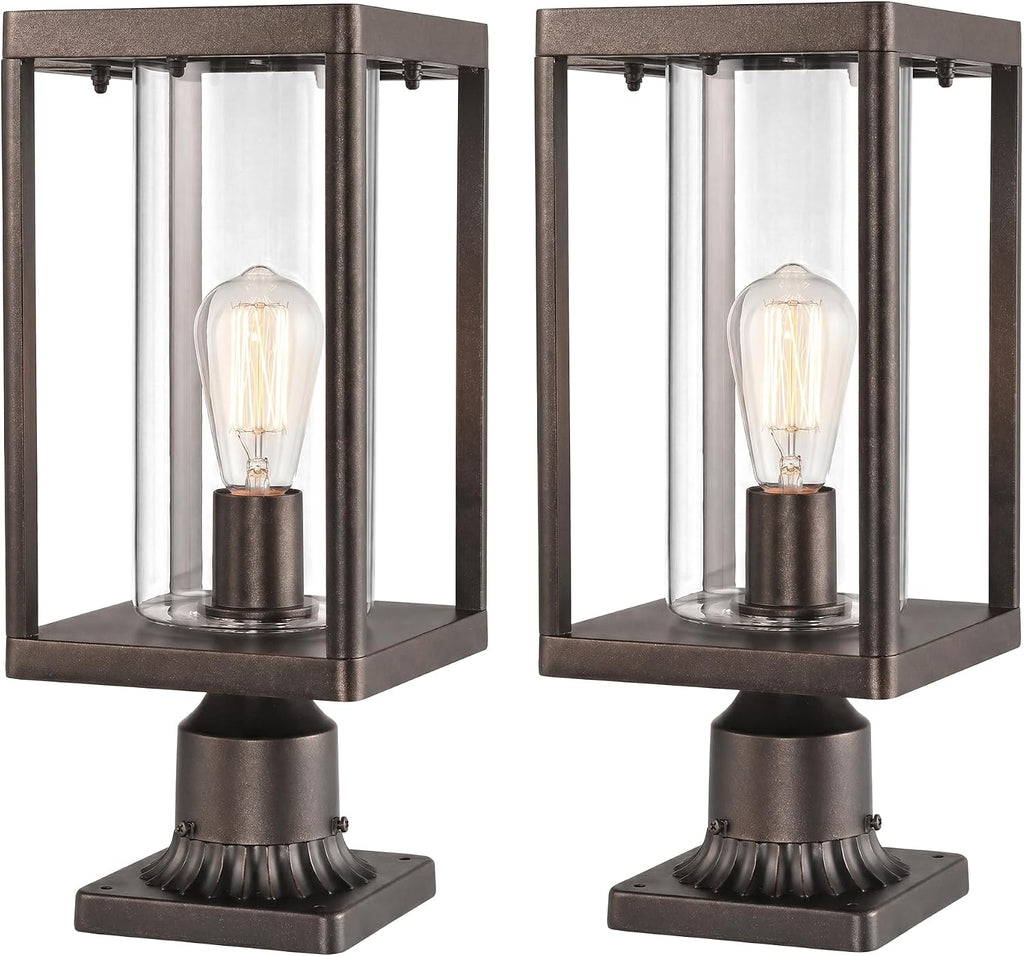 Beionxii Outdoor Post Lights, 20in Post Lantern with Pier Mount Base, Aluminum Street Lights with Glass, Fence Post Deck Lighting for Garden, Patio, Pathway, BXA291-P-2PK-ORB (NOT Solar, 110-120V AC)