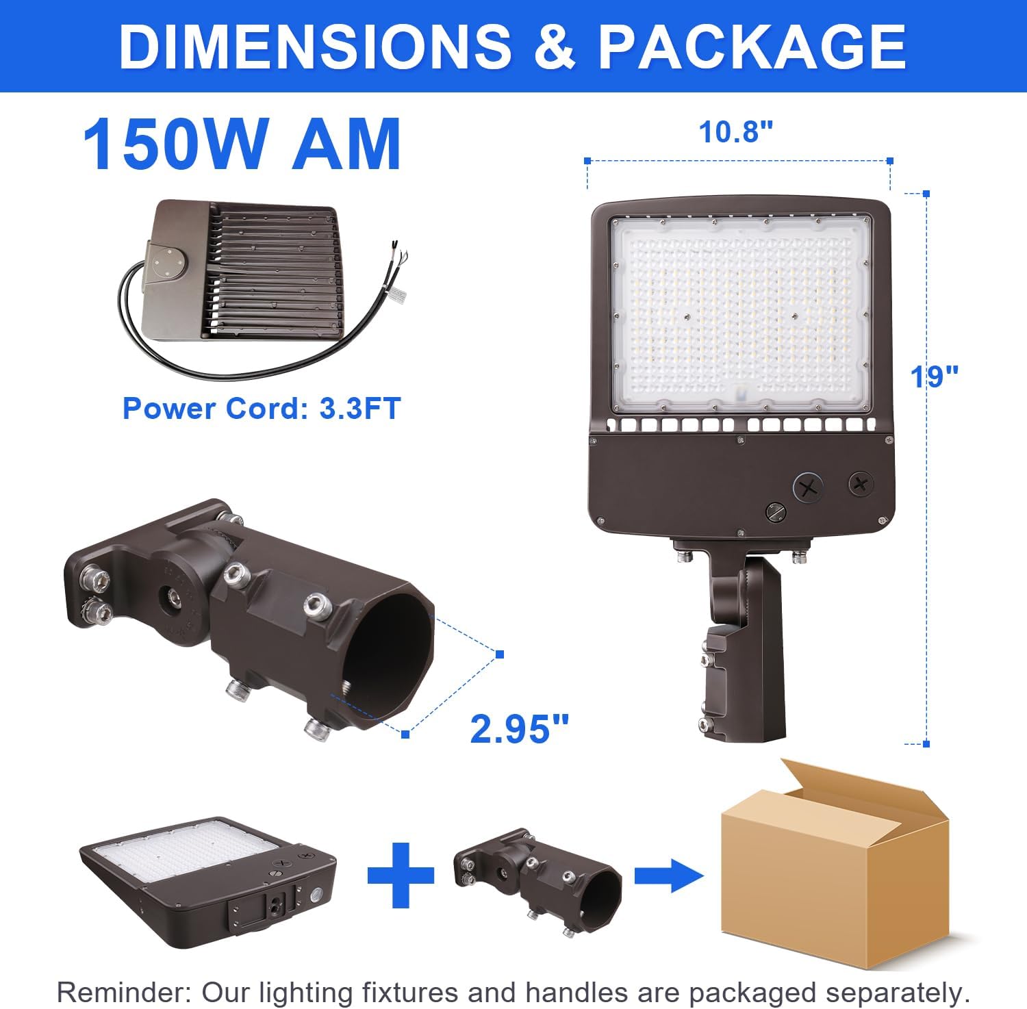 480V 150W LED Parking Lot Light, 21000LM (140lm/w) 5000K LED Shoebox Street Light (600W HID/HPS Equiv.), Slip Fitter Mount, Dimmable Outdoor Commercial Area Lighting, IP65 AC277-480V