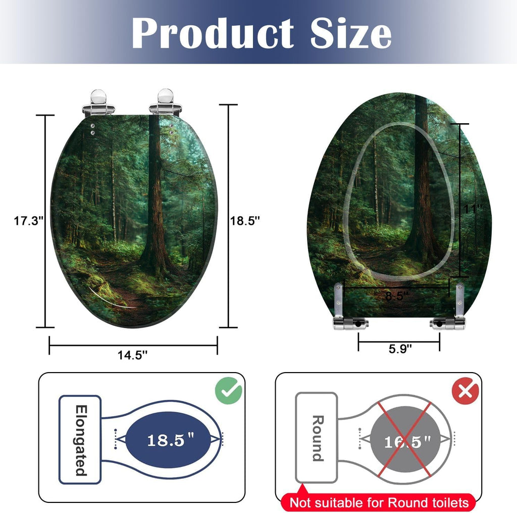 Elongated Toilet Seat Trail dark green forest mossy overgrown Resin Toilet Seat Slow Quiet Close with Quick-Release Hinges Toilet Seat with Cover Easy to Clean Install