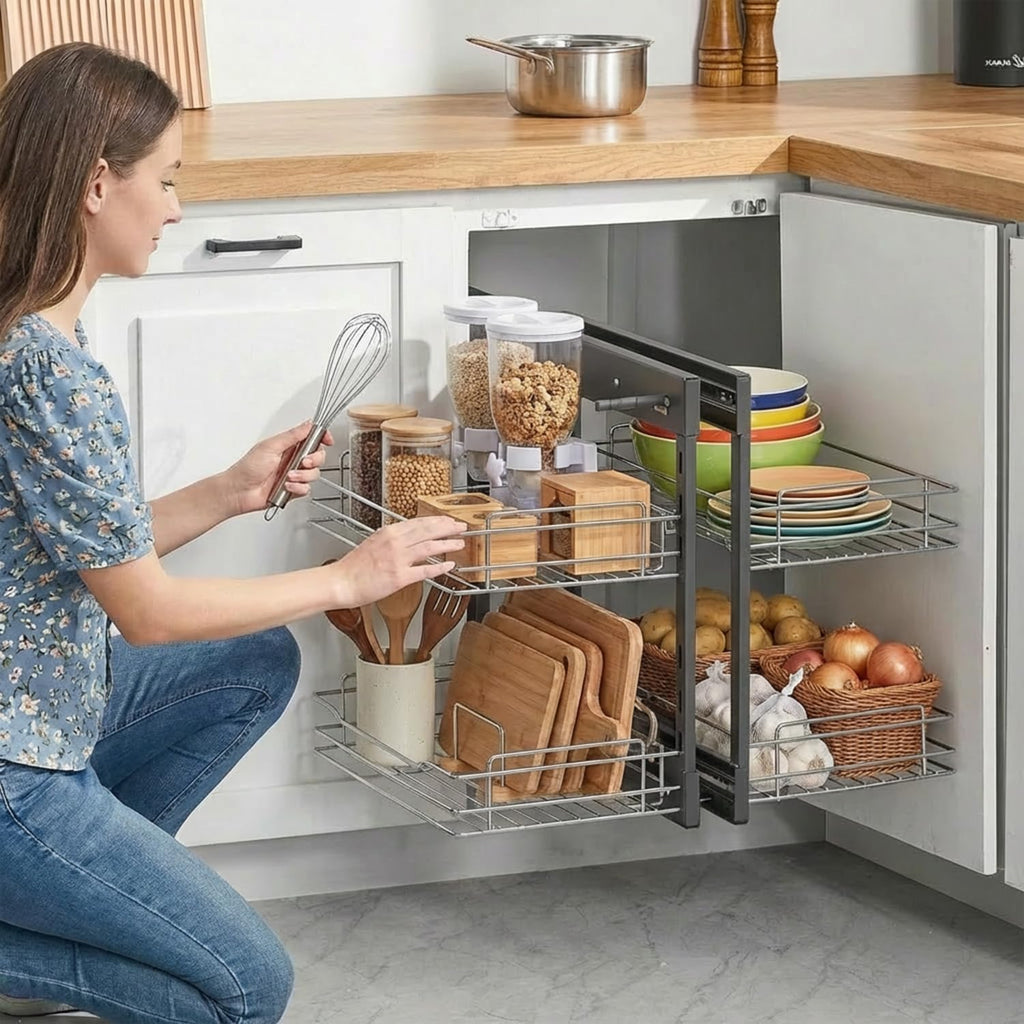 Blind Corner Pull Out Organizer for 36' Cabinet Left Open & Right Open Compatible 2 Tier 4 Shelves Adjustable Height