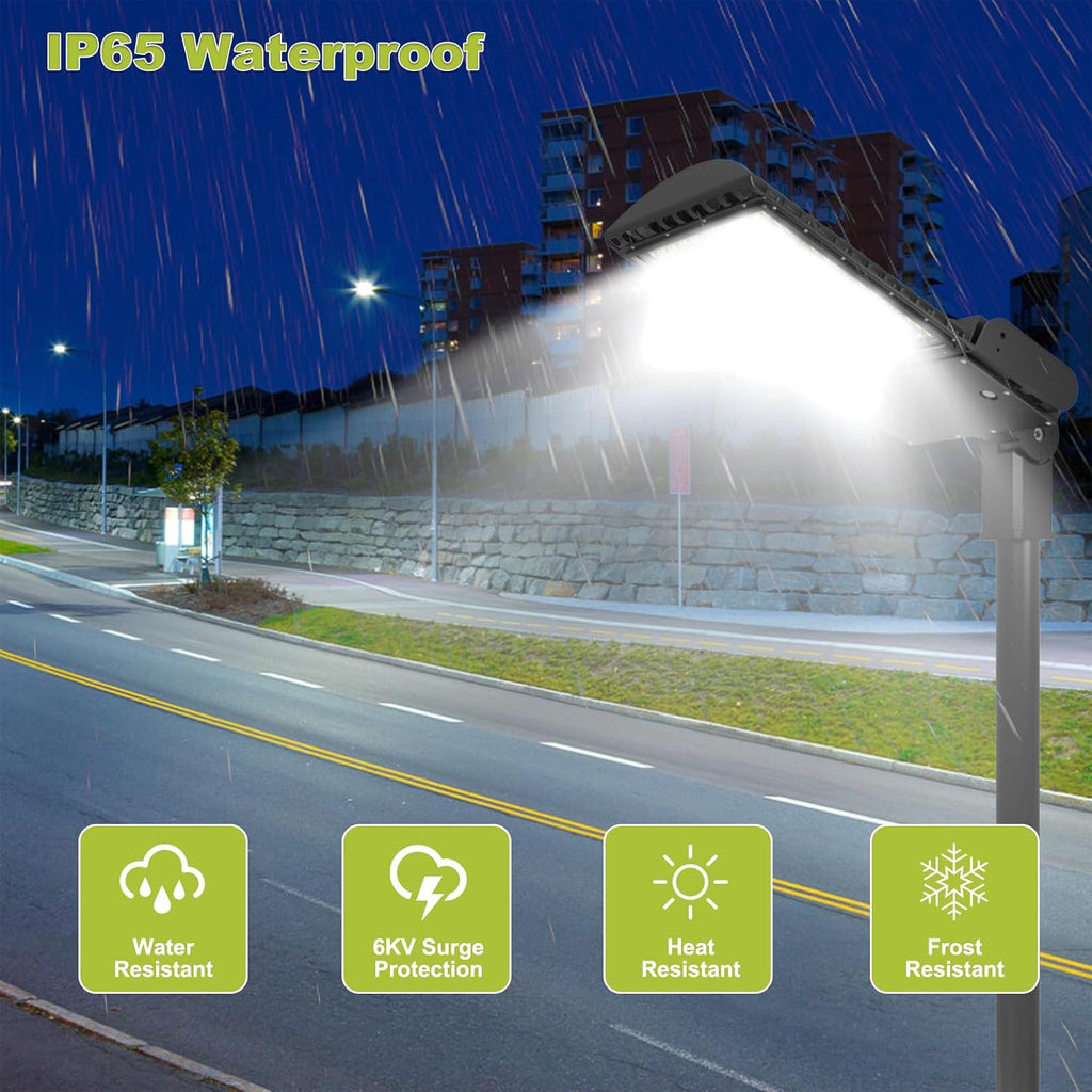 400W LED Shoebox Light 60000LM 5700K, Dusk to Dawn Photocell Outdoor Street Area Lighting, Super Bright Commercial Parking Lot Pole Light Fixture, Slip-Fitter Mount, IP65 Waterproof