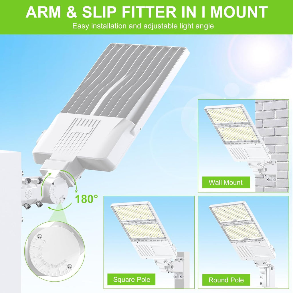 320W LED Parking Lot Light with Photocell UL Listed 48000LM 5000K LED Shoebox Light Pole Flood Fixture IP65 Commercial Area Lighting Arm & Slip Fitter in 1 Mount, AC100~277V