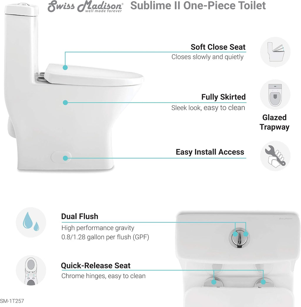 Sublime II One-Piece 12' Rough-in 1.1/1.6 GPF Dual Top Flush Round Compact Toilet in Glossy White