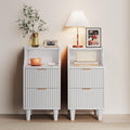 Narrow Nightstand Set of 2,11.8' Fluted Bedside Table Set of 2, Slim Side End Table with 2 Drawers, Wooden Bedside Table, White Wood Night Stand for Bedroom Livingroom Sofa Office