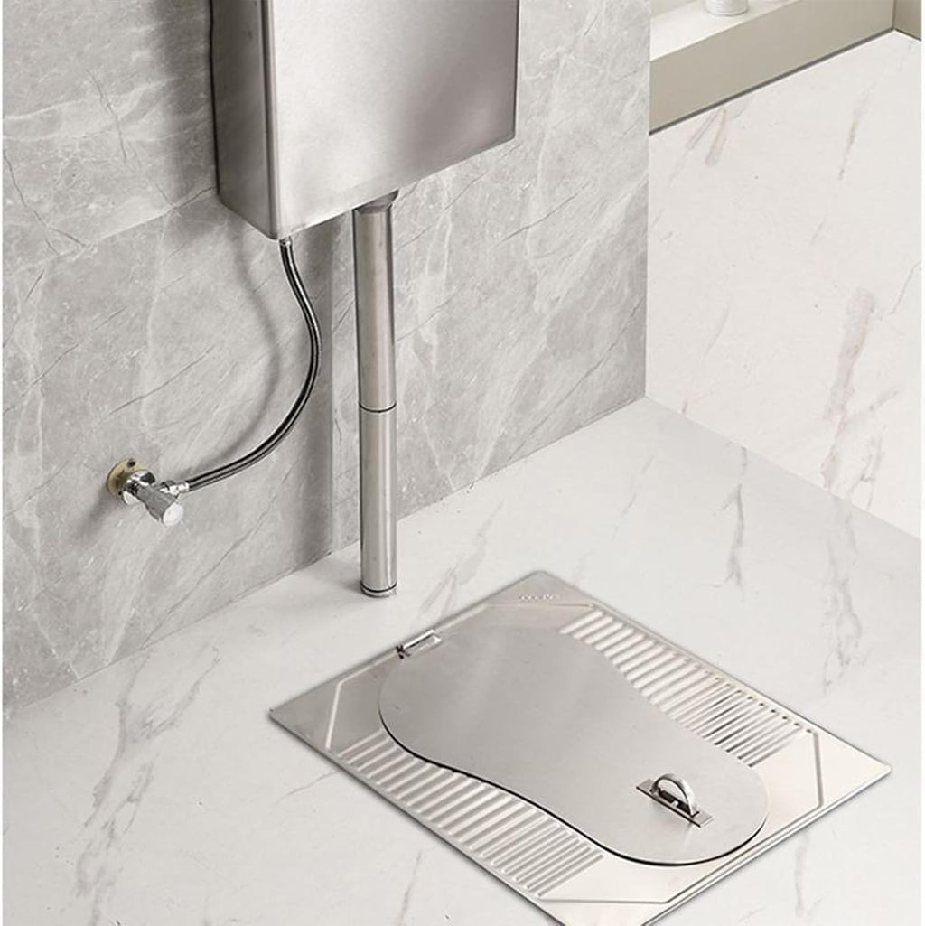 Stainless Steel Squat Toilet With Lid, Odor-Proof Squat Toilet Set With Water Tank, Public Toilet Water Tank Set for Trains, Airports & Public Restrooms,With S bend