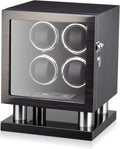 Watch Winder for 4 Watches with LED Backlight, LCD Display and Motor-Stop Option (Black & Grey)