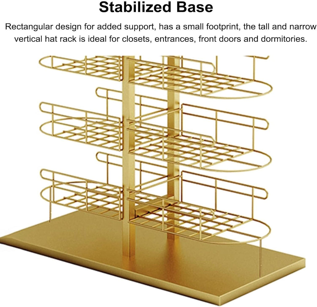 Large Multi-Layer Hat Rack Stand For Baseball Caps/Cowboy Hats/Full Brim Hats, Standing Retail Display(Gold,60x30x102cm)