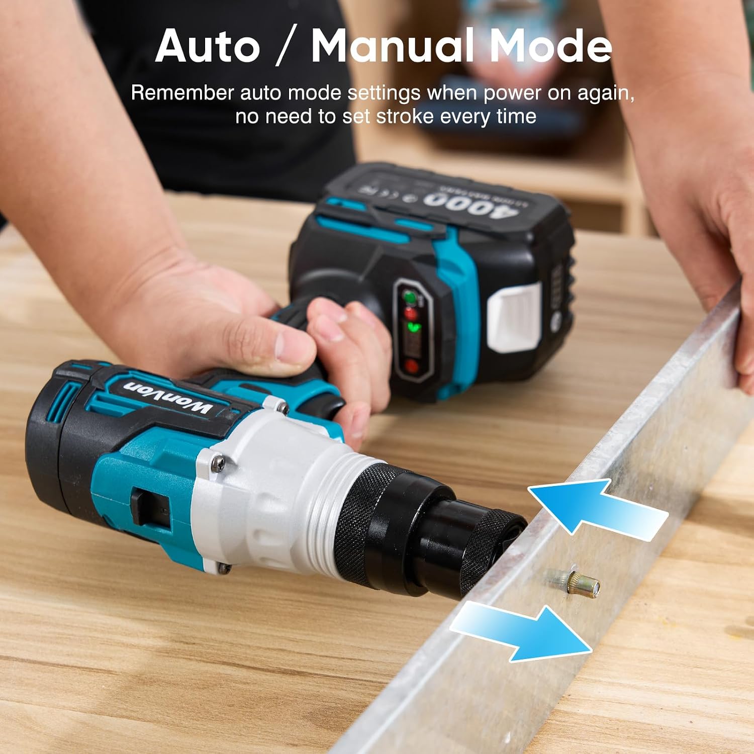 2 in 1 Cordless Electric Rivet/Nut Gun Tool for Nutsert(10/24' & 1/4' & 5/16' & 3/8'),Rivets(1/8'', 5/32'', 3/16'), Portable Battery Powered Pop Rivet/Nut Gun, Auto/Manual Rivet, Two Memory Modes