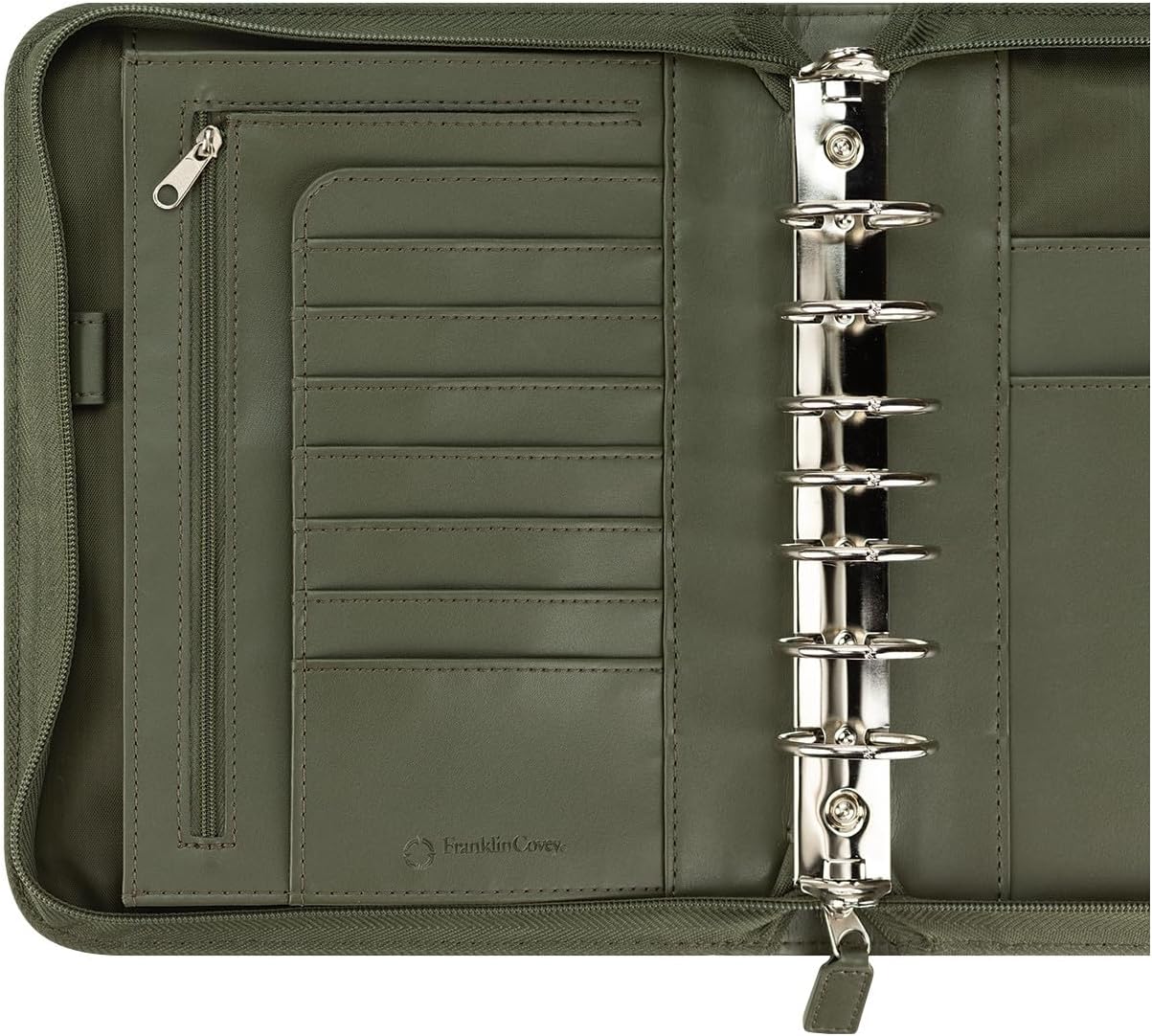 FranklinCovey - FC Signature Ring-Bound Binder for FranklinCovey Planners | Leather - Zipper Binder (Classic, Olive)