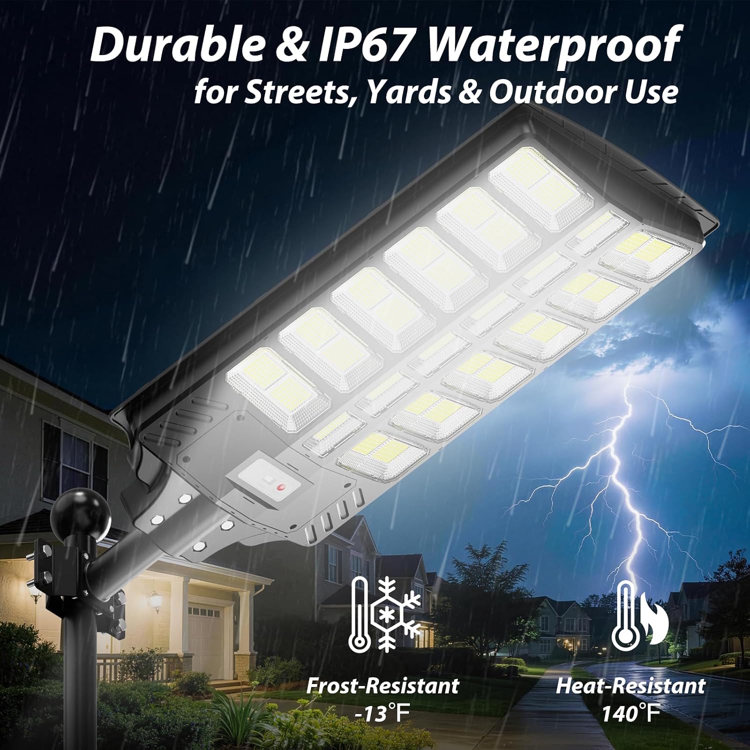 10000W Solar Street Lights Outdoor, Large Solar Powered Street Light Waterproof with Motion Sensor and Remote Control, 6500K Commercial Security Flood Lighting for Parking Lot, Yard, 2 Pack